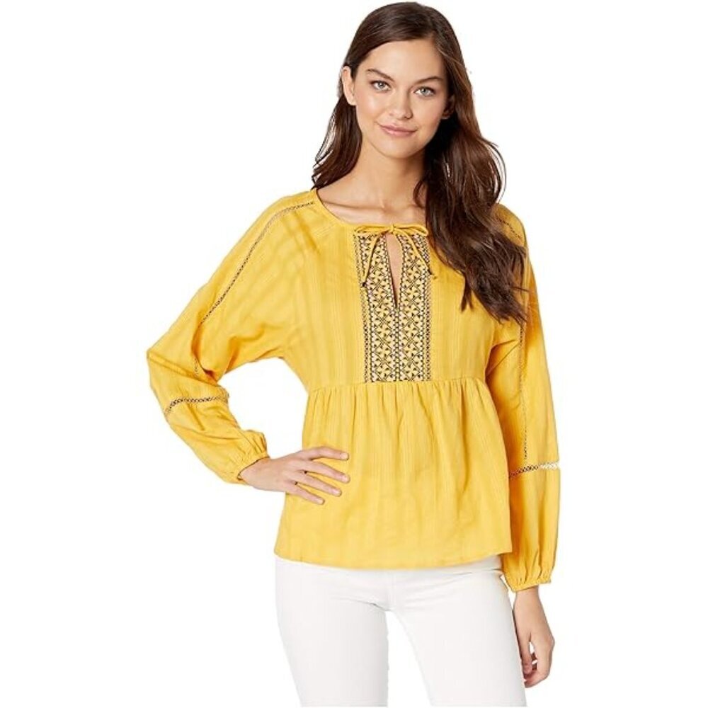 NWOT Sanctuary Mustard Embroidered Peasant Blouse Size Medium